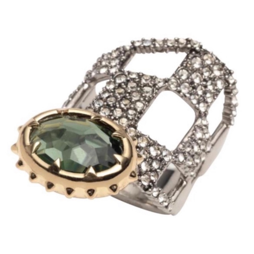Alexis Bittar Two-Tone Green Crystal Statement Ring